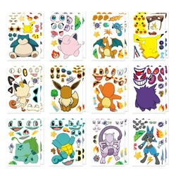 6/12Sheets Leuke Pokemon Puzzel Anime Stickers Diy Maken-Een-Gezicht Monteren Grappige Cartoon Decal Monteren jigsaw Kinderen Jongen Speelgoed Gift