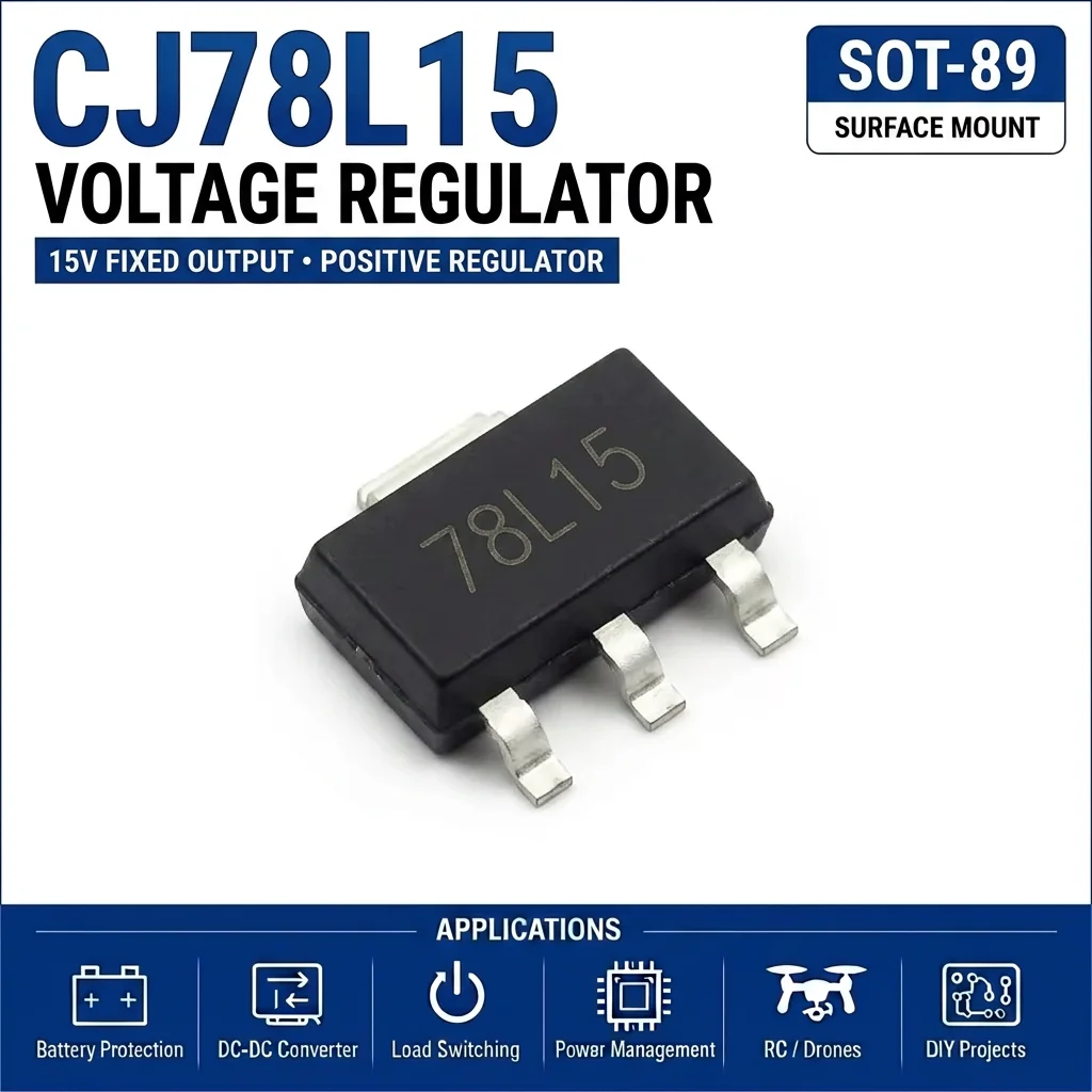 (100 pcs) CJ78L15 SOT-89 (Marking 78L15) Positive Voltage Regulator 15V 100mA