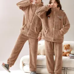 Vêtements de nuit femmes pour l'hiver Ensemble de vêtements de nuit Pijama 2 pièces Négligé de nuit pour femmes Pyjama Confortable Maison Pyjama d'hiver pour homme