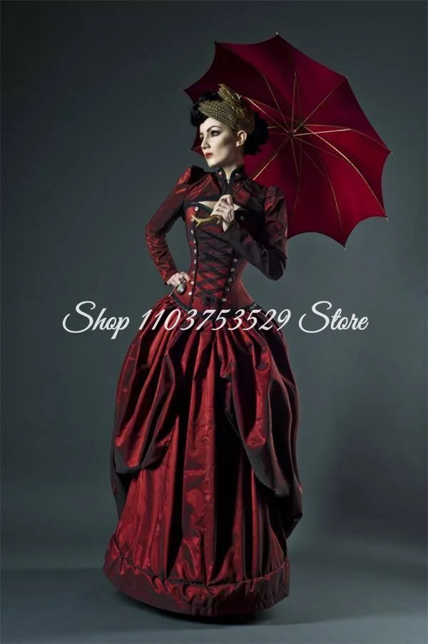 Vestido de fiesta victoriano gótico Vintage personalizado, vestido de noche con corsé de manga larga Burdeos, vestido de baile para ocasiones especiales, disfraz de Cosplay