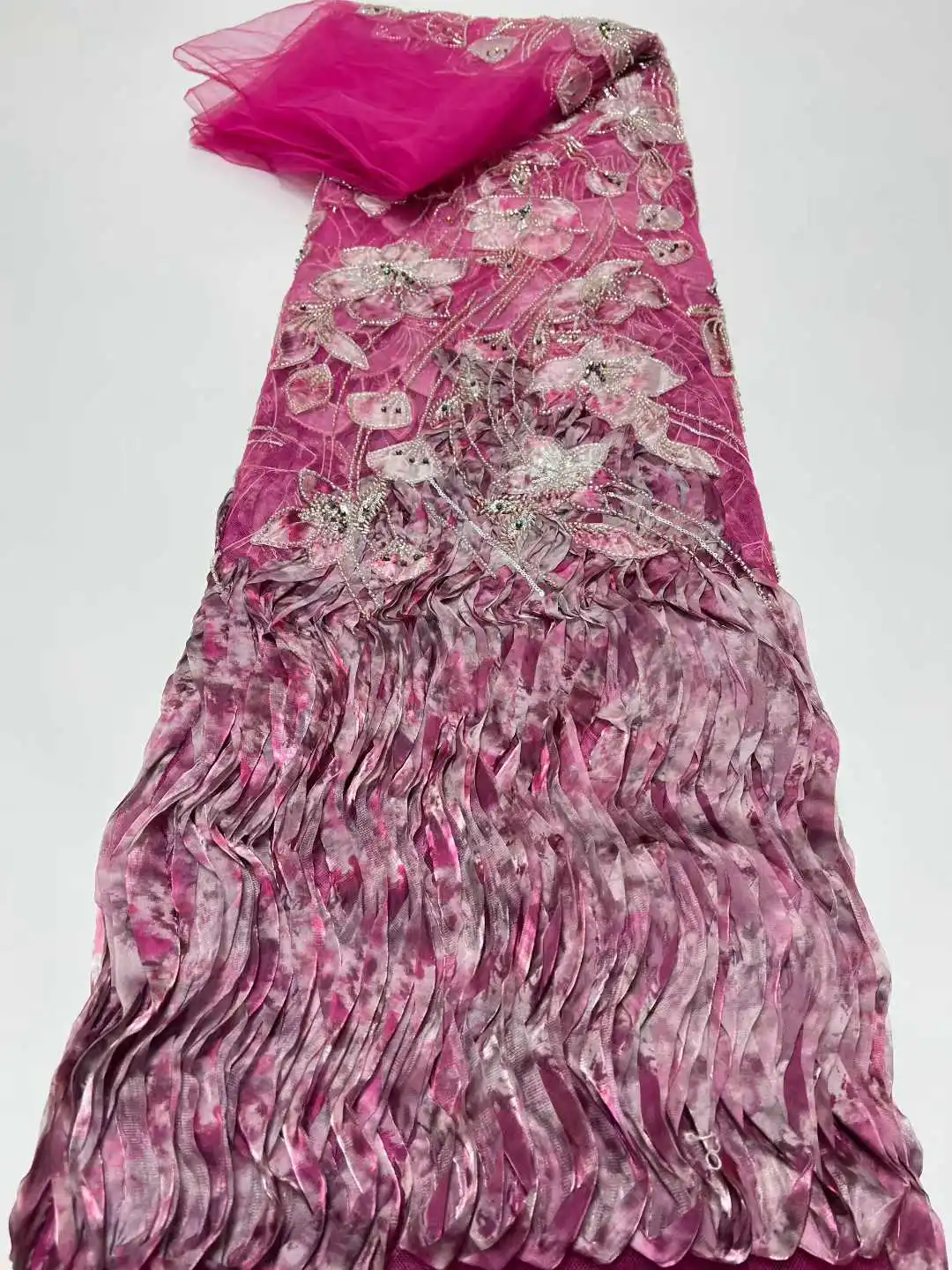 African Luxury 3D Lace Fabric 2025 High Quality Lace Material French Nigerian Beads Sequin Lace Fabrics for Women Party Wedding