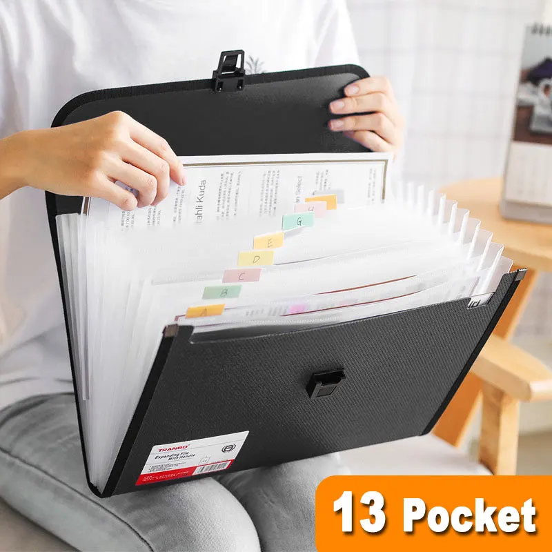 Portable 13 Pockets A4 Size Expanding Folder Paper Document Storage Organ Bag For Office Student School Supplies