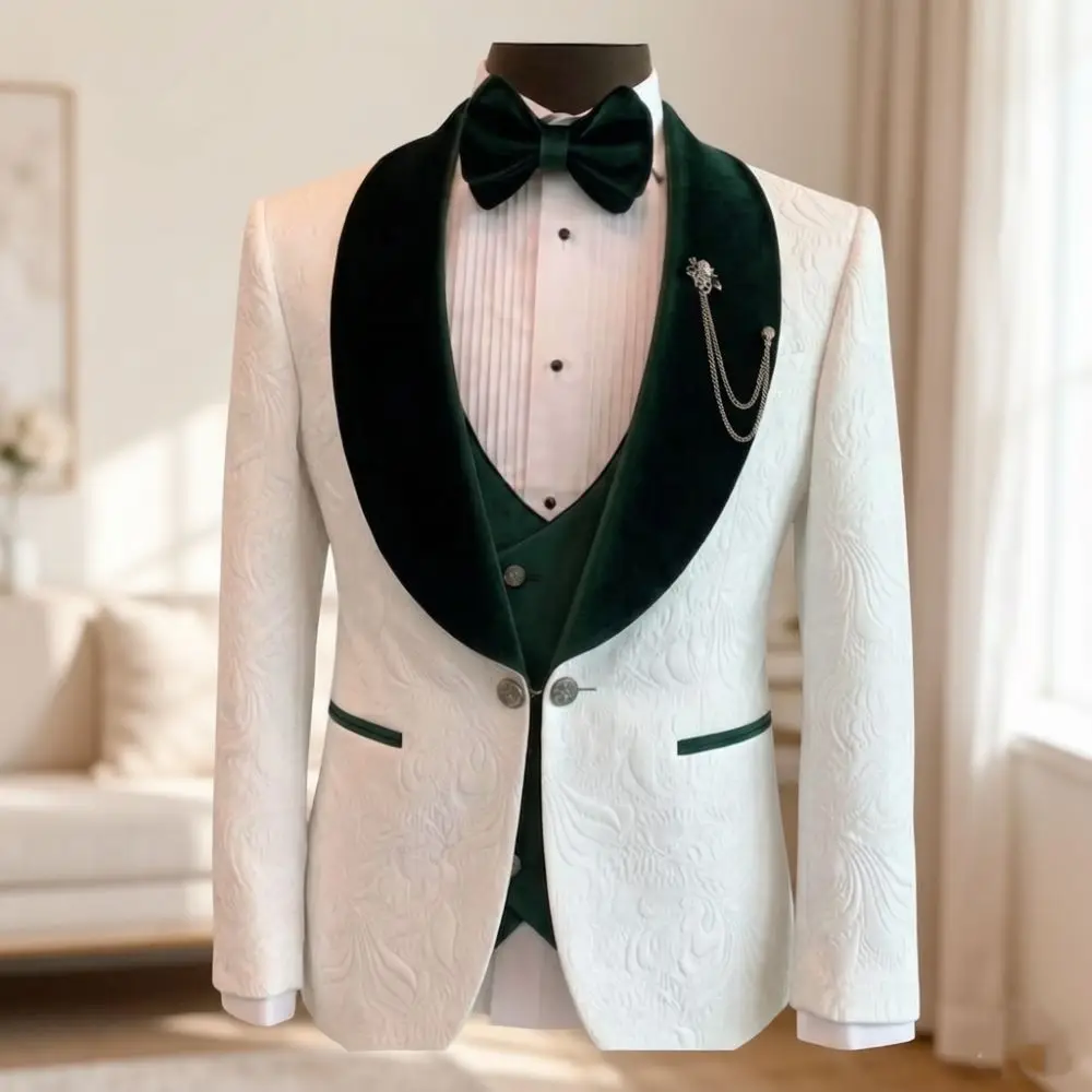 Floral Wedding Suits Men 3 Pieces Velvet Lapel Tuxedo Custom Made Mix Match Separates for Groomsmen (Jacket + Black Pants)