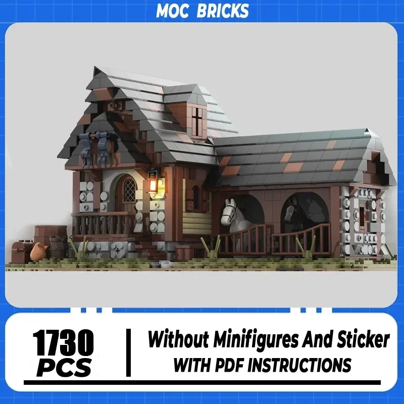 Moc Building Block Medieval Stable Modular Model Technology Brick DIY Assembly City Street View Toy Holiday Gifts