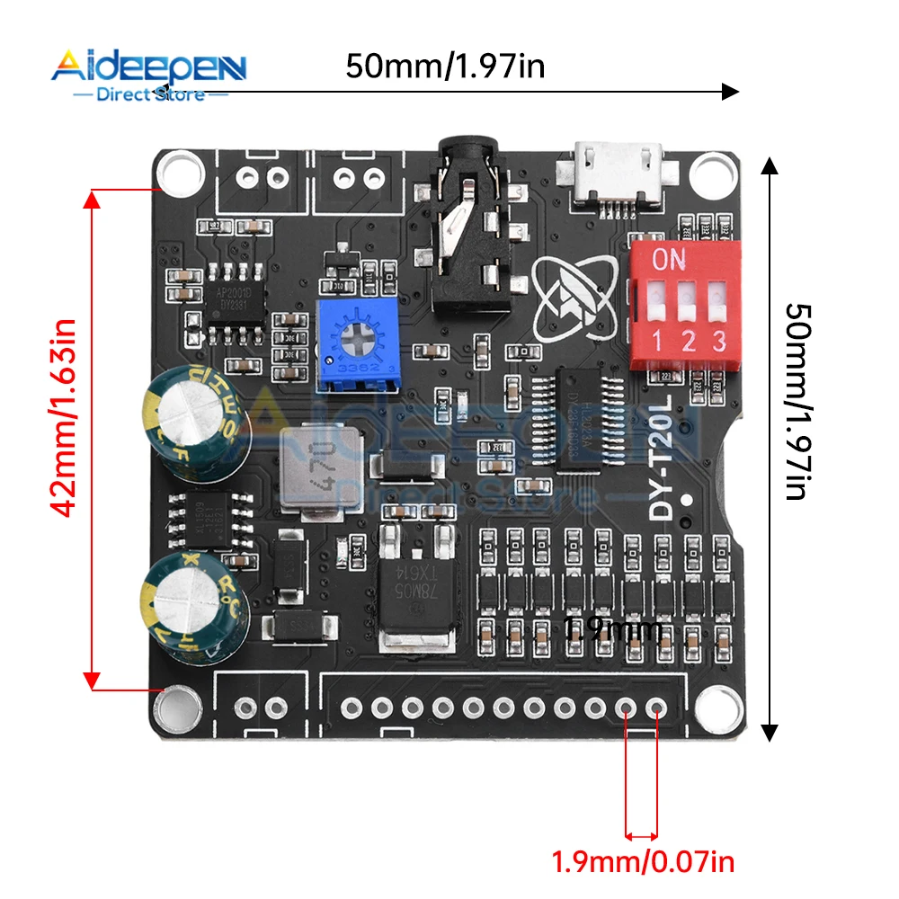 MP3 Voice Player Module Sound Playback Broadcast 10W/20W Music High Power Amplifier DC 6-35V Supports USB Flash Drive TF Card