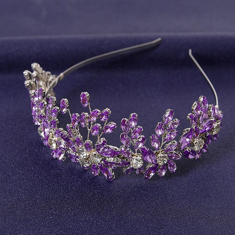 Purple Crystal Hairband Tiara For Women Party Rhinestone Pearl Headband Bridal Wedding Hair Accessories Jewelry Comb Band Tiara