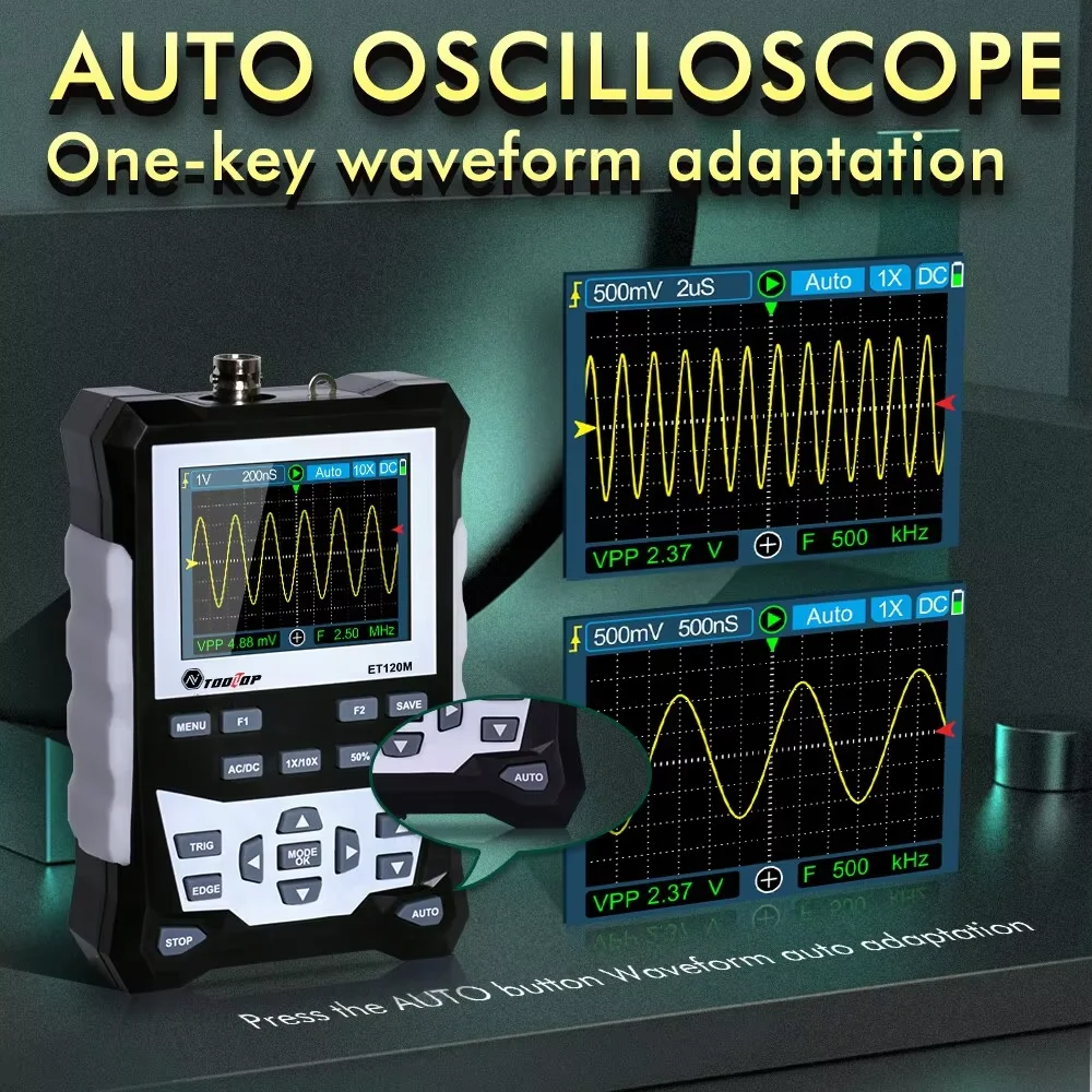 TOOLTOP ET120M Digital Oscilloscope 120Mhz 500MS/S 1MHz Square Wave Signal Output Suitable For Electronic Maintenance Tools