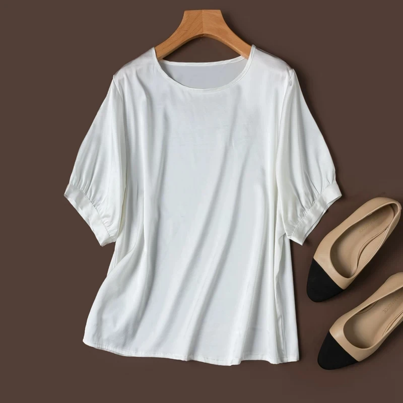 

Birdtree, 92% Silk 8% Spandex Solid Tshirt, O-neck Short Sleeve Tops, Women's Plain Satin Thin Shirt, 2026 Summer New T64908JF