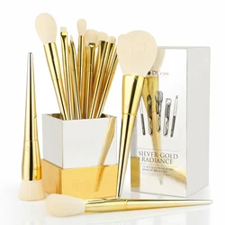 DUcare Makeup Brush Set 15PCS Powder Blush Contour Eyeshadow Lip Eyelashes Concealer Blending Make Up Brush SLIVER-GOLD RADIANCE