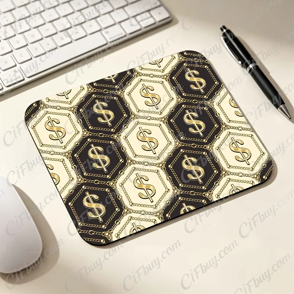 CIFbuy Mouse Pad Small Black Gold Chain Dollar Sign Print Luxury Street Money Style Smooth Cursor Precise Tracking Non-Slip Gami