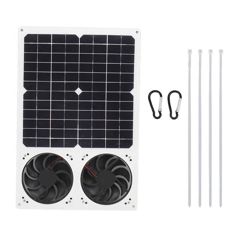 

40W Solar Panel Powered Exhaust Air Fan Mini Ventilator with 2 Fans 18V for Dog Chicken Coop House Greenhouse RV