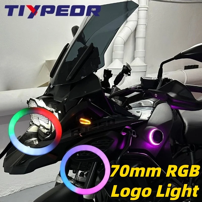 TIYPEOR 70mm RGB LED Light Circle with Cover for BMW & GS1250 Logo Angel Eyes LED Backlight Custom Motorcycle Logo Lighting