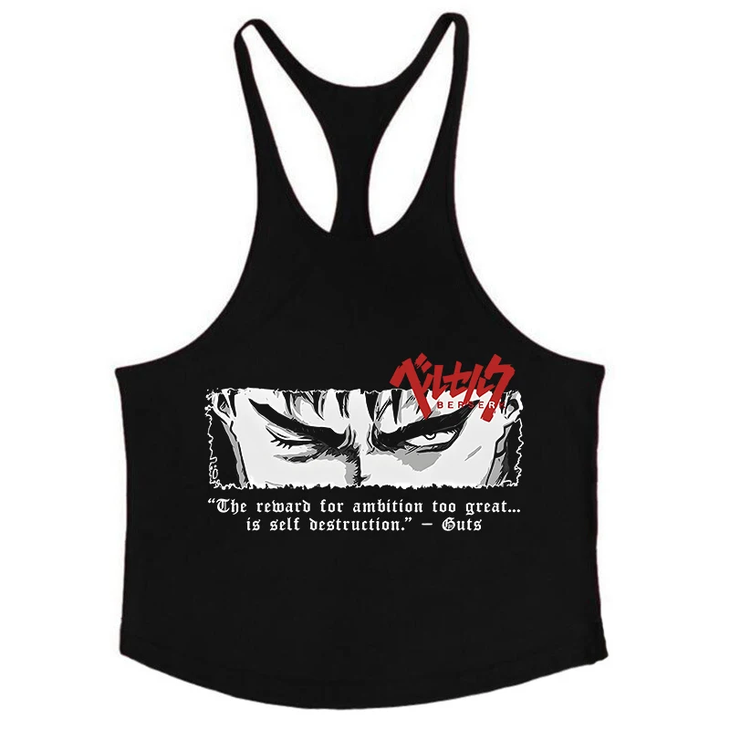 Berserk Grafik-Tanktop aus Baumwolle für Herren, Sommer, ärmellos, Y-Back-Weste, für Fitness, Muskeltraining, sportliches Workout, Unterhemd, Activewear – Detail 9