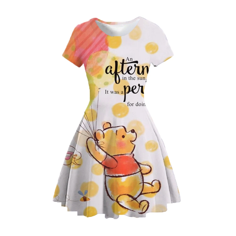 2024 new casual cool spring and summer comfortable princess dress children's clothing Winnie the Pooh cute cartoon print dress