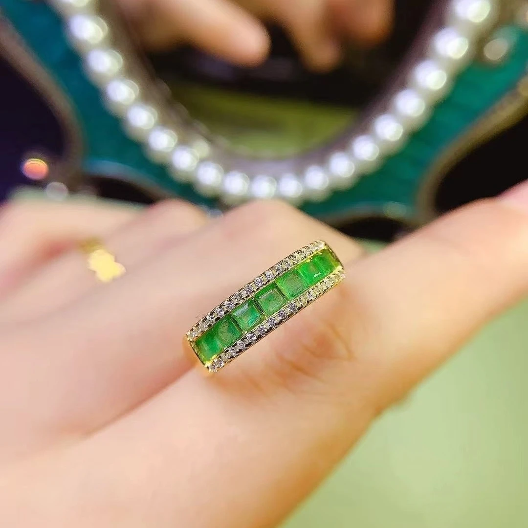 

KJJEAXCMY High End Women's Ring Natural Emerald S925 Silver with Electroplating Boasting High Clarity Full Brilliance Gift
