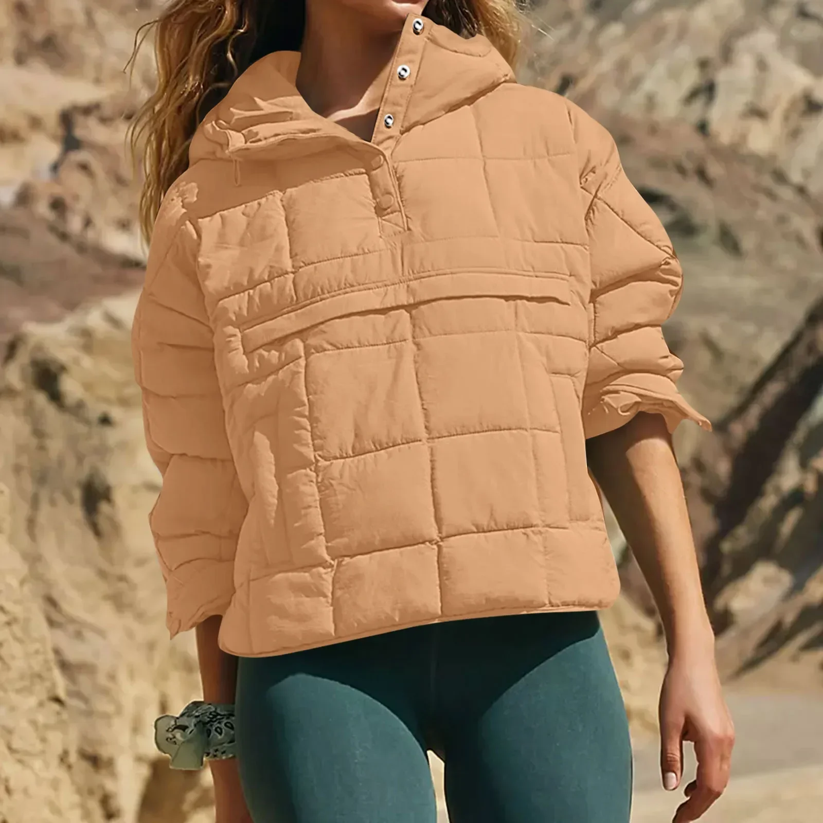 Quilted Jackets for Women Lightweight Long Sleeve Button Down Jacket Warm Winter Coat Outerwear with Pockets Ropas De Mujeres