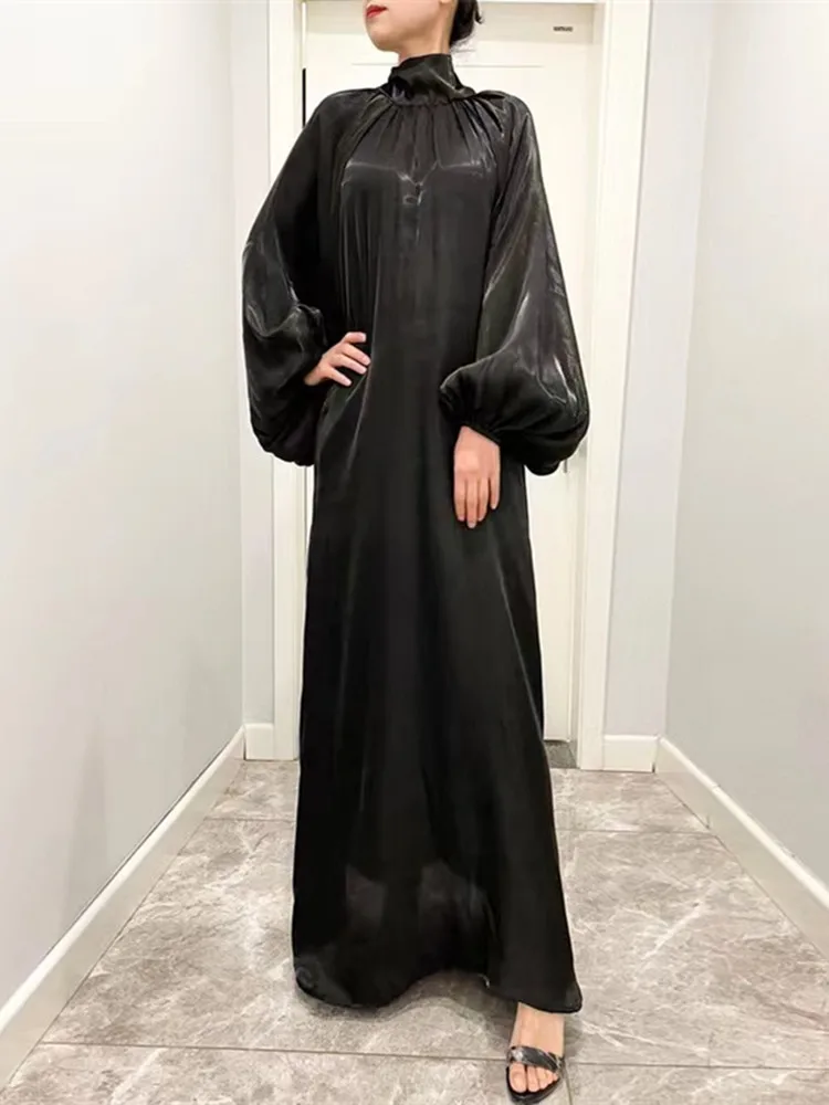 

Eid Black Abaya 2023 Women Dress Dubai Silky Lantern Sleeve Muslim Long Dresses Kaftan Djellaba Kimono Islam Robe Caftan Femme