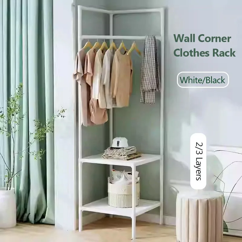 Corner Clothes Rack Metal Floor-Standing Coat and Hat Storage Holder Simple Triangle Hangers Home Bedroom Hanging Clothes Rack