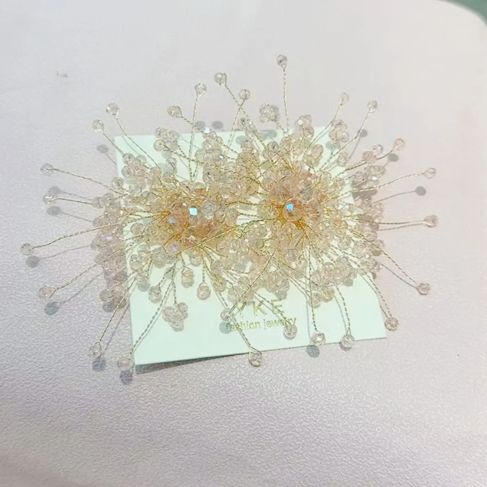 

1 pair Fashion Handcrafted Crystal Beaded Earrings Sparkling Exaggerated Snowflake Earrings Bridal Ear Studs Holiday Gift