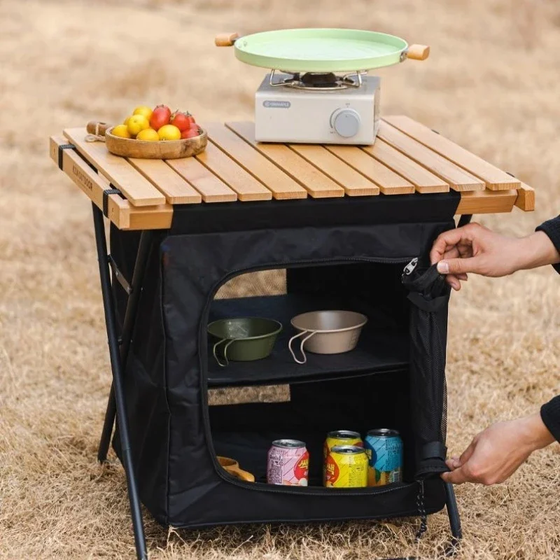 

Foldable Locker Outdoor Camping Portable Large Capacity Dual-purpose Table Cabinet Multifunctional Solid Wood Desktop Cabinet