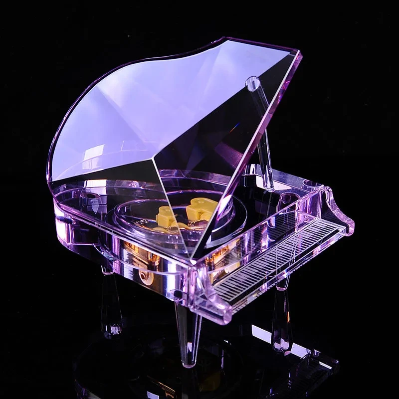 Crystal Piano Miniatures Hand Actuated Glass Music Box Figurine Decorative Best Gift for Anniversary Birthday Home Office Decor