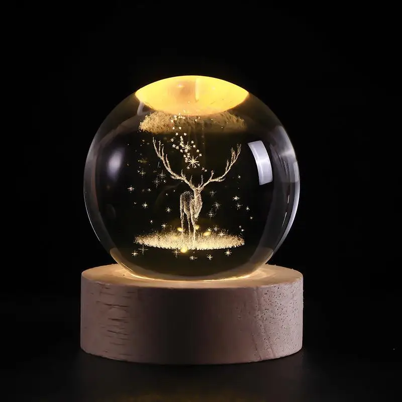 LED Night Light Galaxy Solar System Crystal Ball Children USB Night Lamp Bedroom Ambient Light 3D Planet Moon Lamp Creative Gift