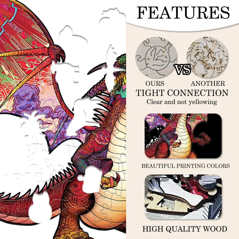 Puzzle Dragon en bois, jeu d'ambiance de fête en famille, Puzzle en bois Montessori, cadeau de vacances pour adultes et enfants