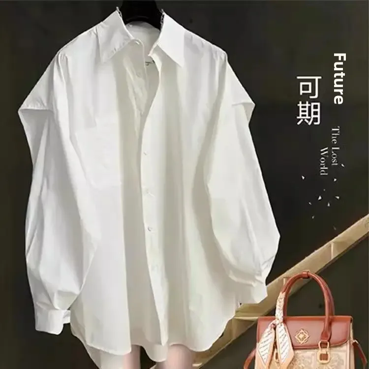 الكورية نمط الأبيض المرأة قميص تصميم الإحساس الربيع أوائل وصول جديد صغير معطف فوقي سترة مخطط المرقعة أكمام #4