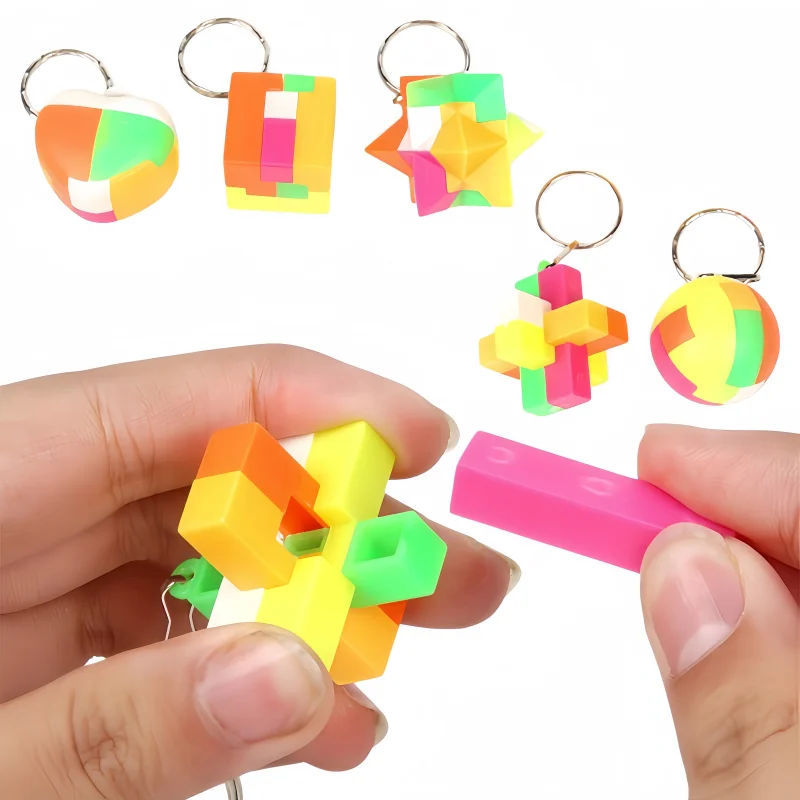 12pcs/bag Geometric Puzzle Toys Educational Assembling Keychains Birthday Party Favor Guest Gifts Goodie Bag Filler Reward