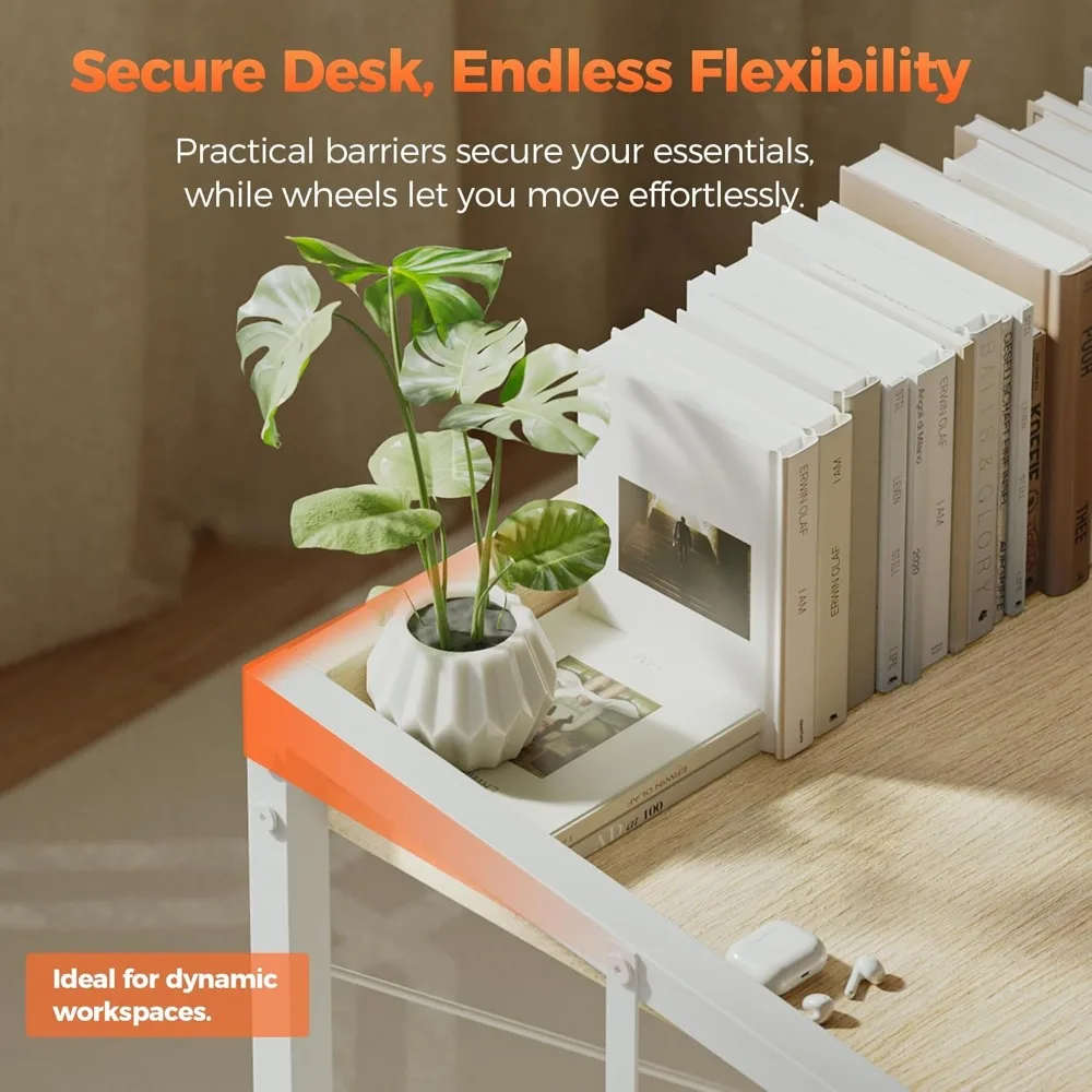 مكتب ألعاب مدمج بعجلات للمساحات الصغيرة، مكتب مكتب منزلي على الطراز الحديث، مثالي للدراسة والكتابة