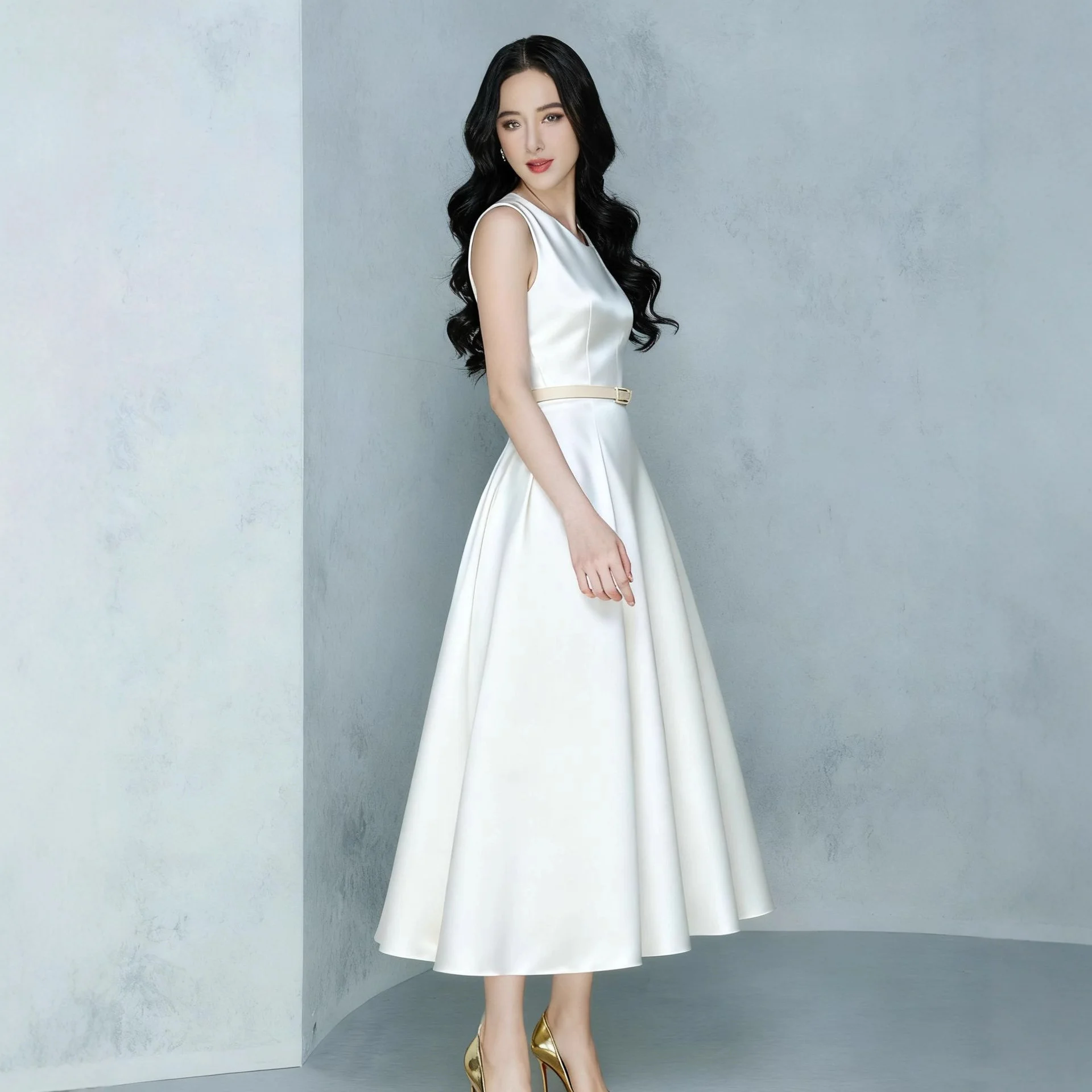 Abito con scollo a V color albicocca Abito da donna senza maniche elegante a vita alta Abiti aderenti Design da passerella Abbigliamento vintage Lady Party