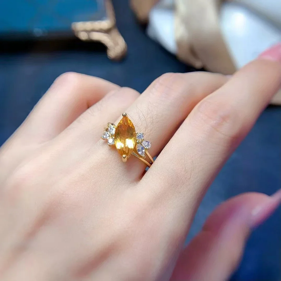 

Кольцо класса VVS с натуральным цитрином, огранка Маркирузы, 6 мм * 12 мм, 4-каратное серебряное кольцо с цитрином, серебро 925 пробы, кольцо с желтым кристаллом для вечеринки