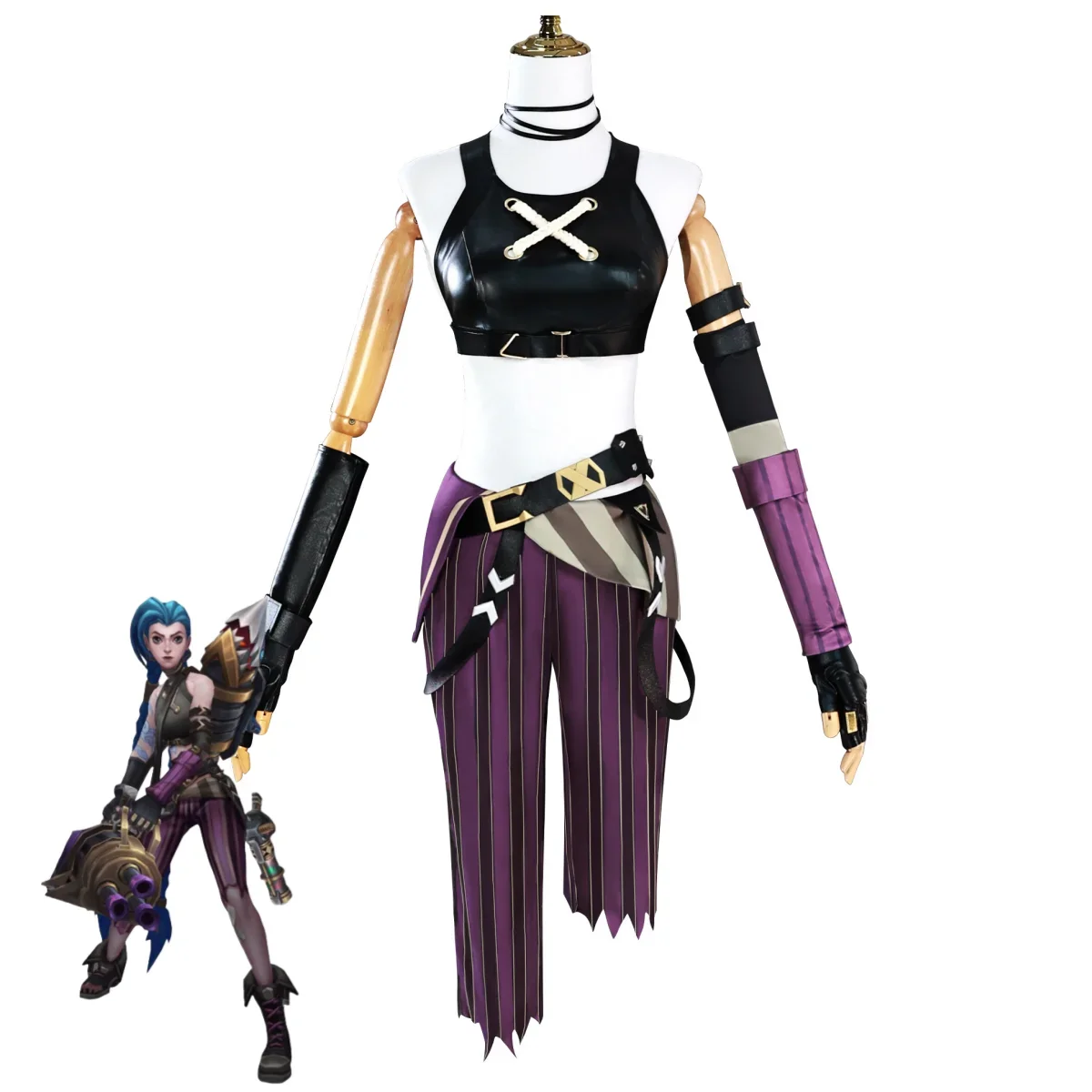 

Game LOL Arcane Jinx Cosplay Costume Anime League of Legends PU Tops Stripe Pants Uniform Woman Sexy Carnival Party Suit 2025