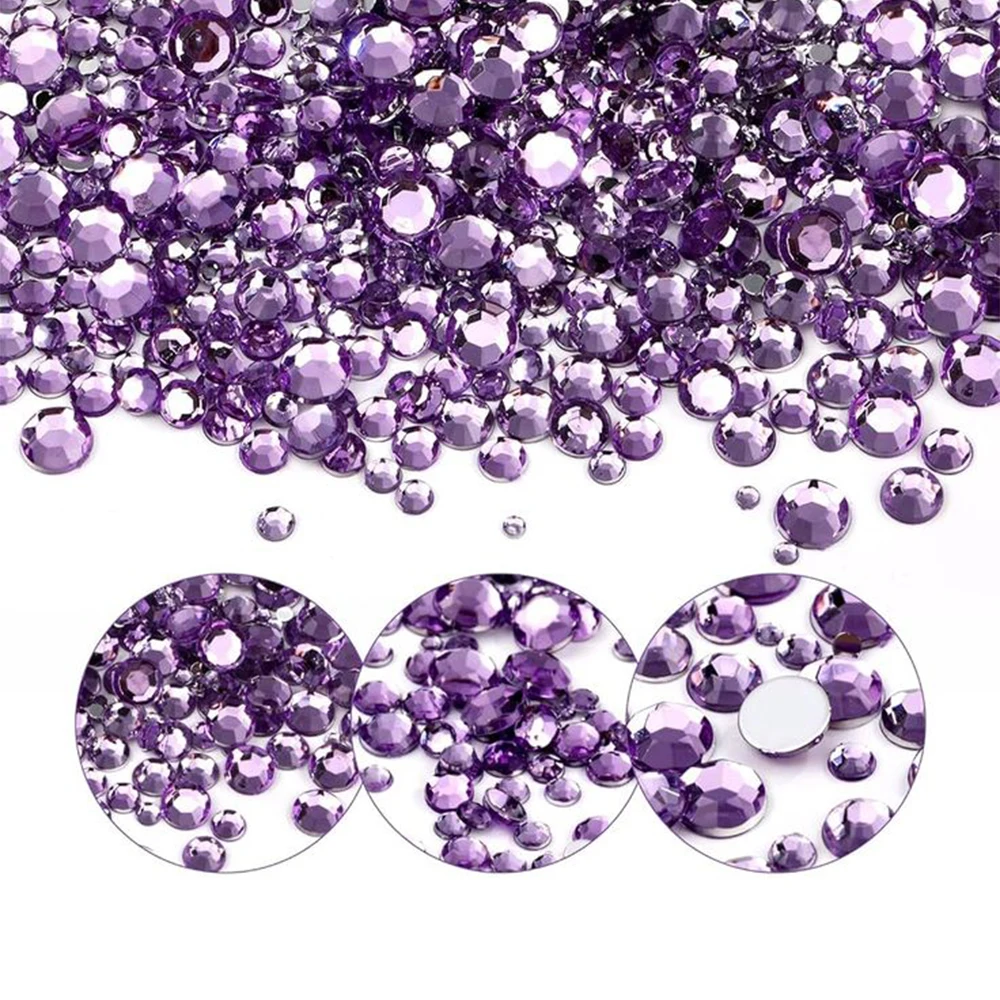 12Grid/Box Lavender Purple Round Nails Rhinestone Flatback Diamond Glass Jewelry Mix-size Glitter Resin Crystal Manicure Charms