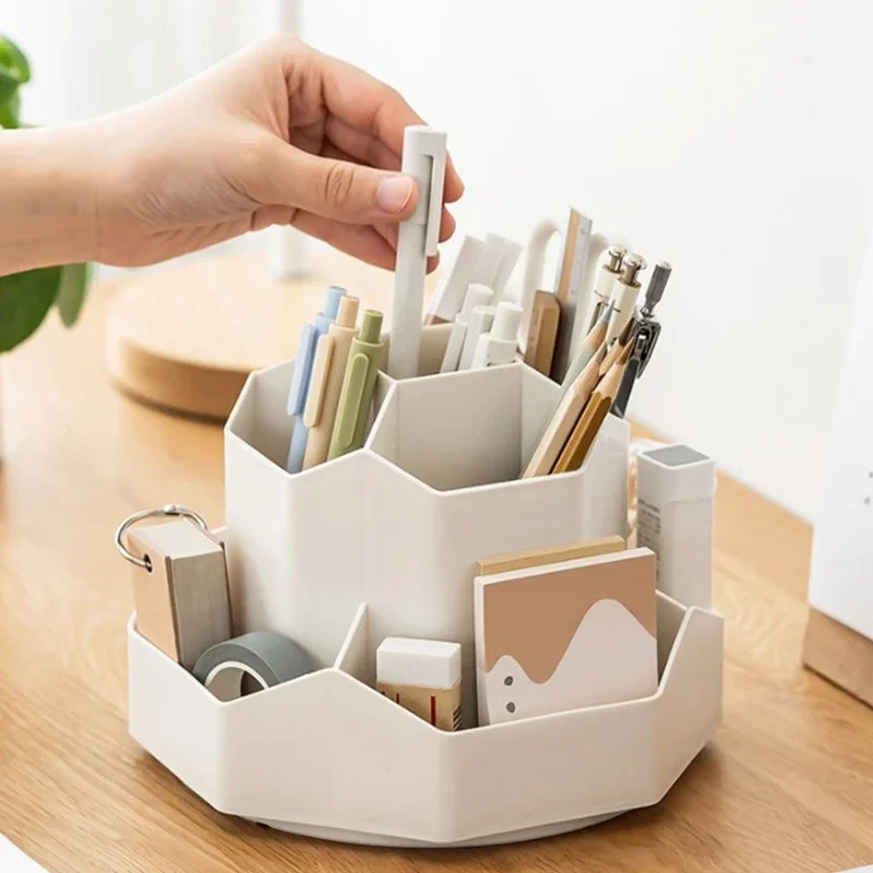 360 Rotating Large Capacity Rotating Pen Holder Desk Pencil Storage Box Organizer School Office Stationery Supplies