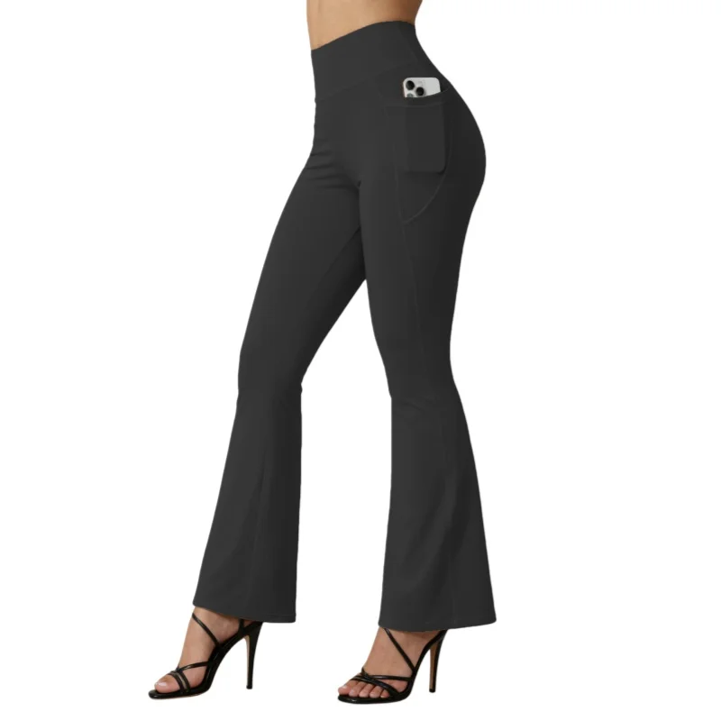 ​​High Waist Flare Leg Yoga Pants Women with Pocket Push Up Butt Running Tights Wide Leg Pants Gym Outdoor Cycling Leggings