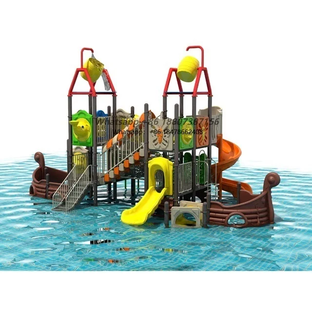 Boat Design Aqua Playground Spray Pad slip Splash Equipment Amusement Park Fiberglass Water Slides