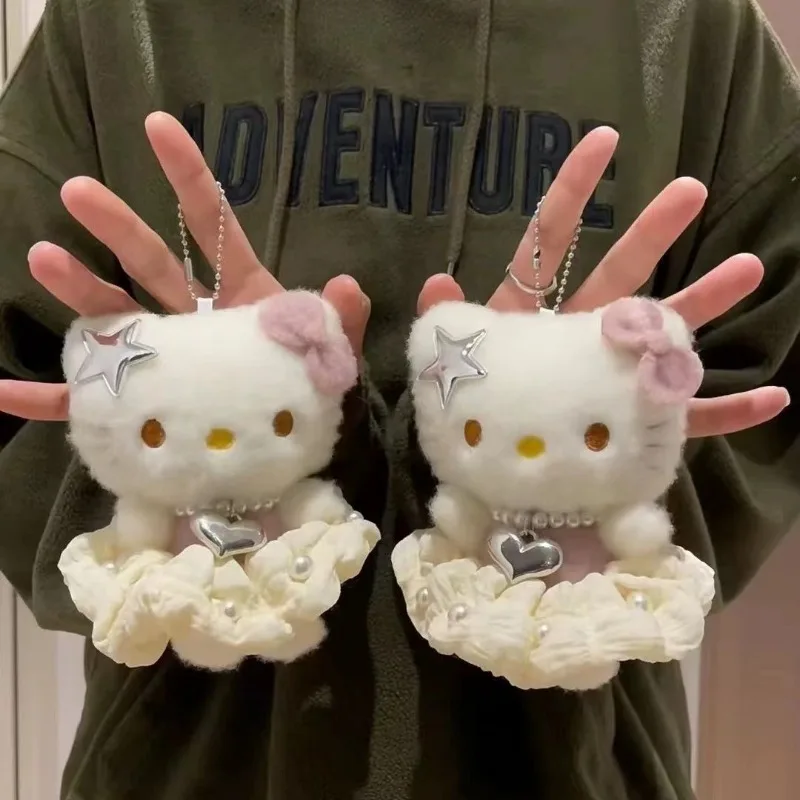 Kawaii Sanrio boneka Hello Kitty mewah mainan Anime boneka lembut kartun lucu gantungan kunci tas liontin hadiah Natal 10CM