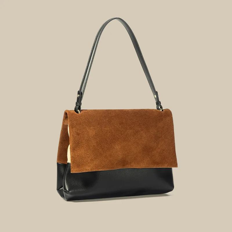 2024 Dames Koplaag Koeienhuid Lederen Dames Casual Oksel Lederen Niche Design Enkele Schouder Crossbody Portemonnees En Handtas