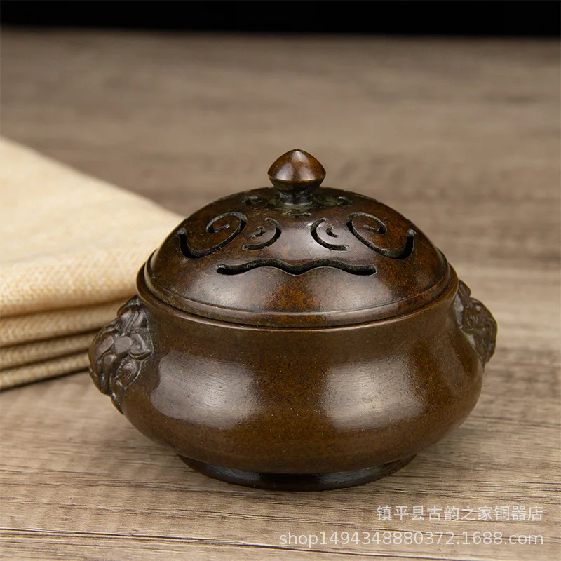 

Pure Copper Lion Ear Cloud Pattern Covered Incense Ornament Aromatherapy Burner Decoration for Office Living Room Shop De