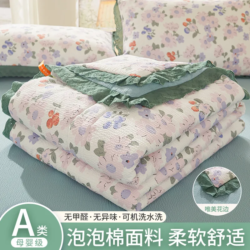 

Korean Princess Style Summer Cool Comforter Lace Edge Air Conditioning Quilt Bedding Set Thin Blanket Bedsheet Pillowcase 4pcs