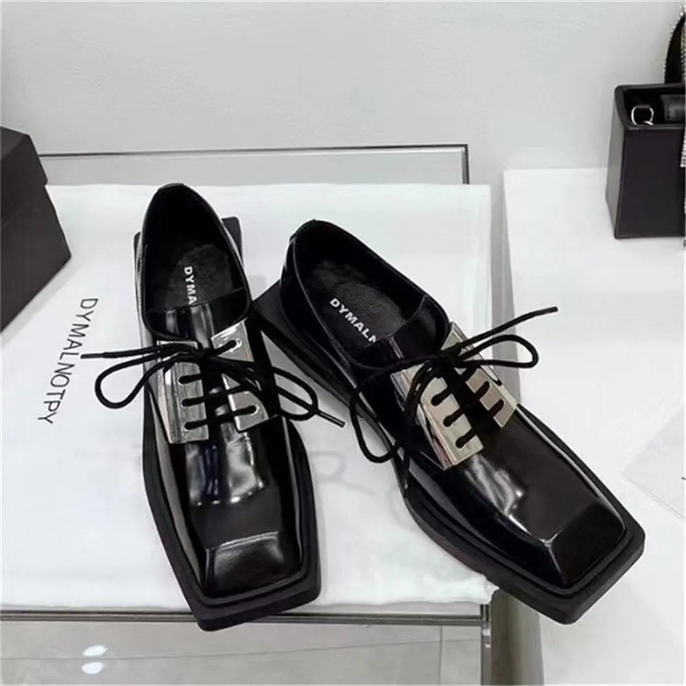 MILI-MIYA New Arrival Brand Design Women Cow Leather Lace Up Pumps Fashion Square Toe Solid Color Think Heels Hand For Ladies