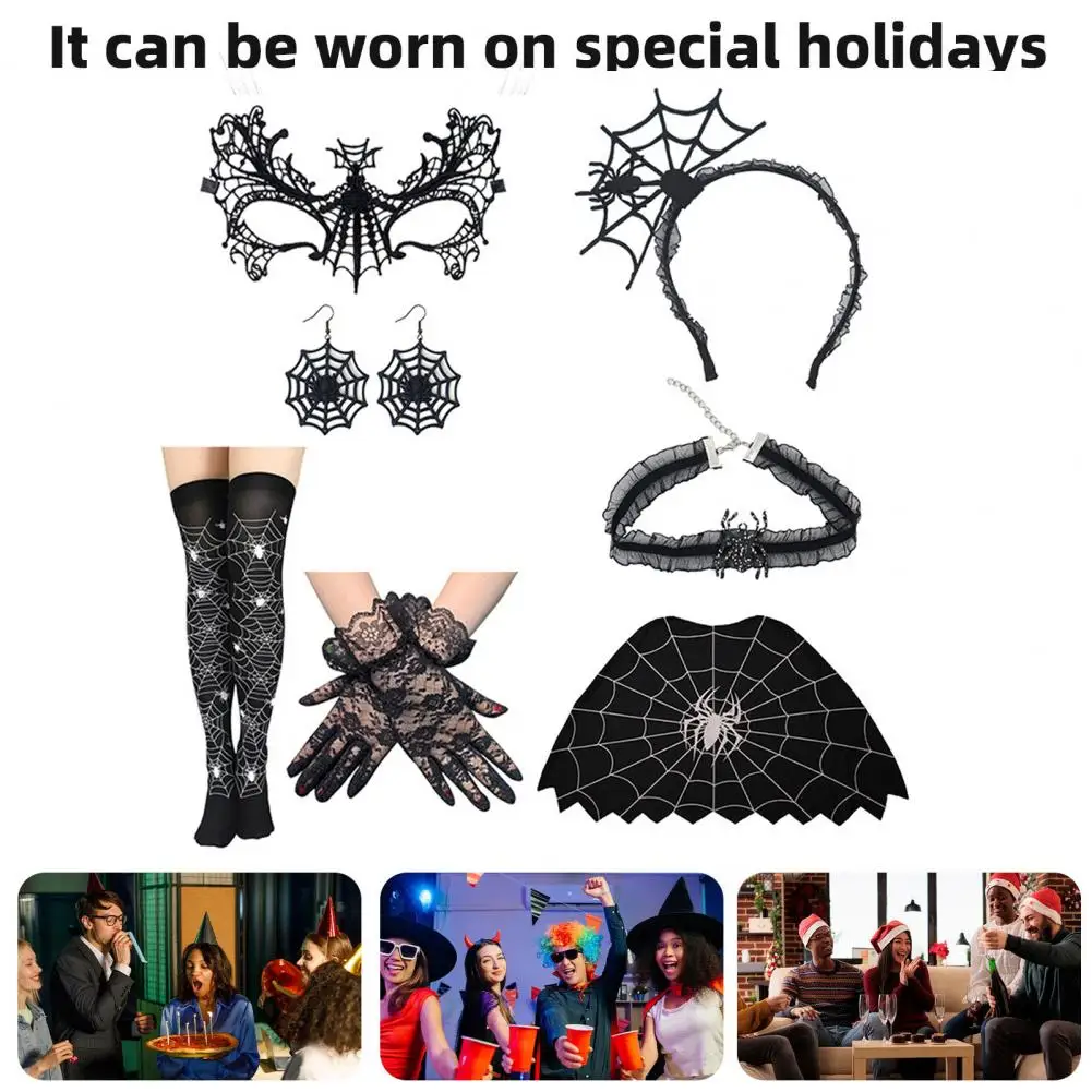 Spider Web Cloak Costume Accessory Women's Halloween Spider Web Costume Set Lace Headband Choker for Carnival for Halloween