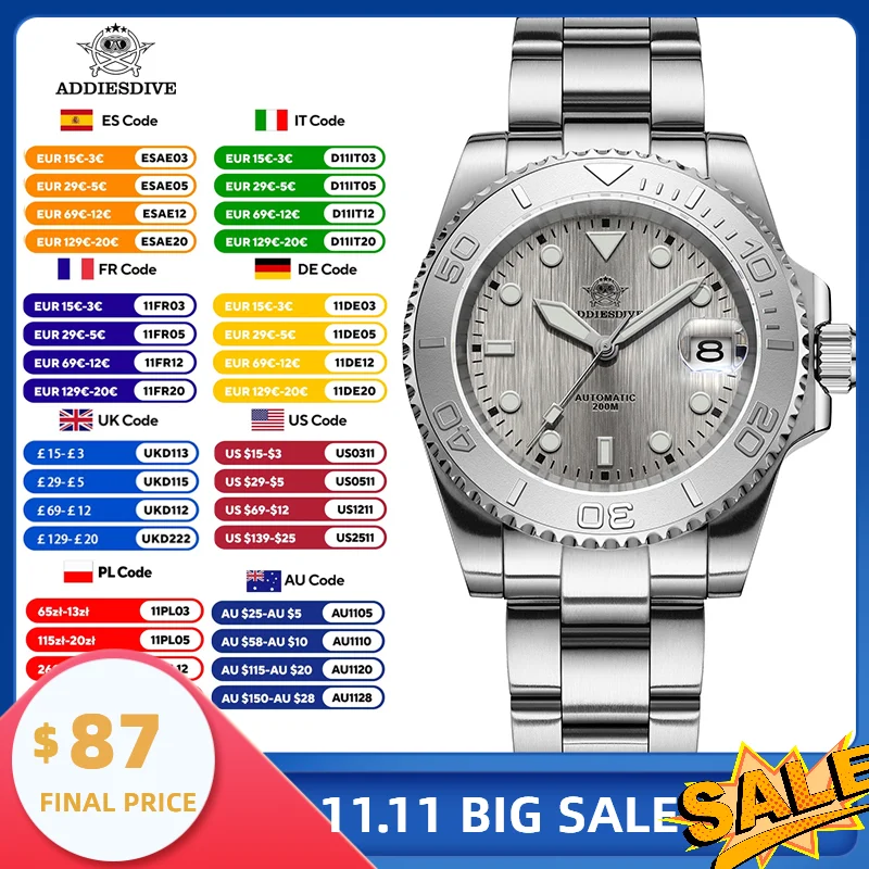 

ADDIESDIVE Men Watch NH35 Automatic Mechanical Watch Waterproof 20Bar Driver Sapphire Glass BGW9 Luminous Reloj Hombre AD2087