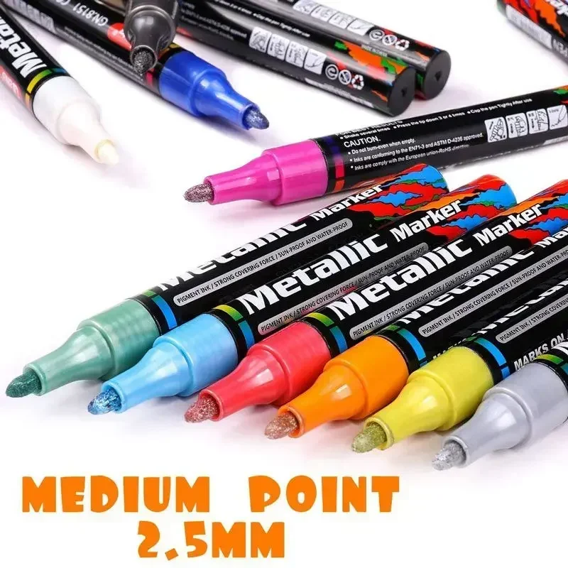 Guangna 4-15 cores canetas marcadoras de tinta para pintura em rocha papel marcadores metálicos cerâmica vidro plástico scrapbooking arte suprimentos