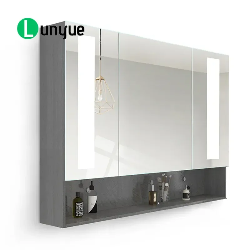 Custom Smart Bathroom Mirror Cabinet Wall Mounted Storage Rack with Light Open Grid Sanitary Toilet Furniture Modern Design