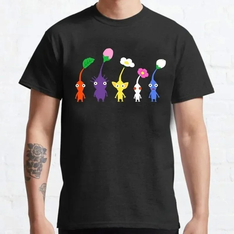 Kawaii Pikmin Men's Funny T-Shirt Harajuku Style Cute Cartoon Hand-Painted Customized Clothing Fashionable Casual Wear