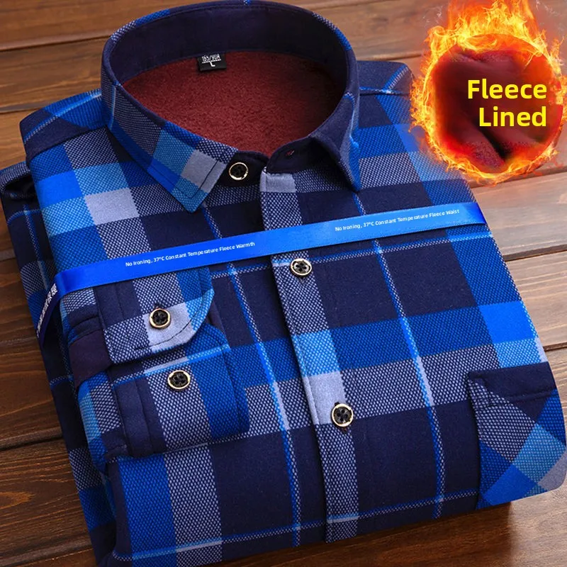 

Thiened Fce Lined Long Sve irt Warm Construction Worker Sle Men's Clothing Autumn Winter Special Wide Fit Dad irt