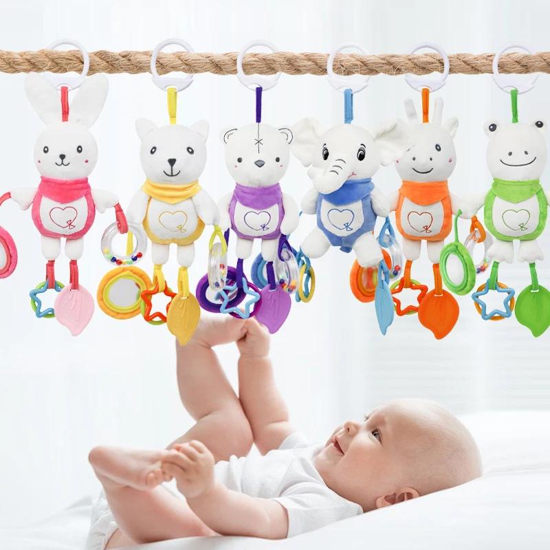Jouets sensoriels suspendus pour nouveau-né, hochets en peluche douce, carillon éolien, mobile pour poussette et berceau, clochette de lit, jouet de dentition pour le développement précoce, cadeau ﻿