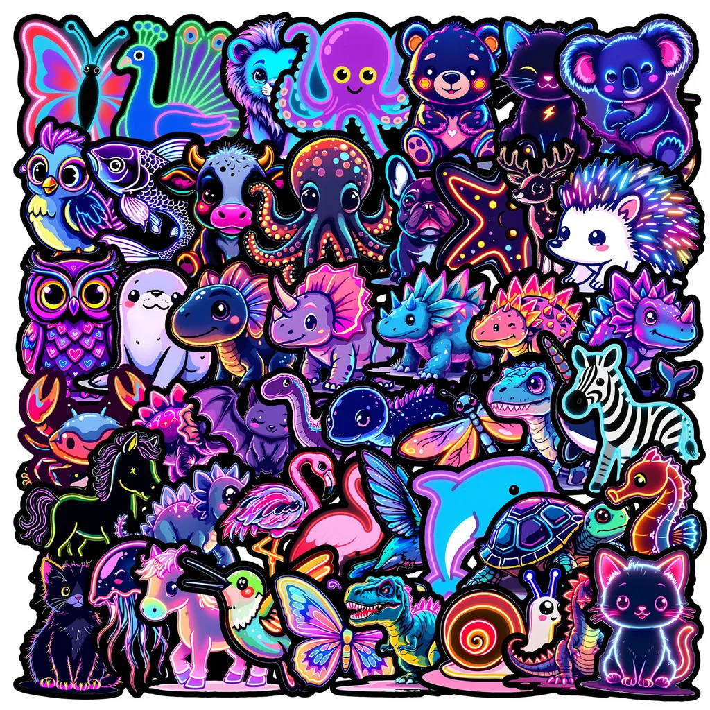Lighting Decor Store - 50 autocollants néon animaux graffiti -
